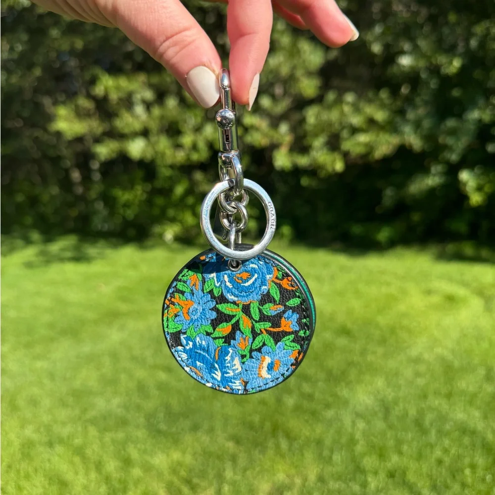 Coach Floral and Teal Keychain with Mirror - Picture 3 of 5
